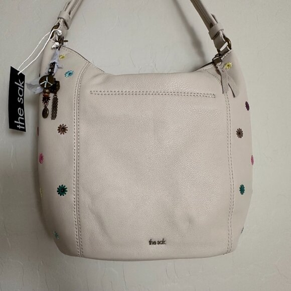 The Sak Sequoia Leather Hobo Bag Cream Embroidered Flowers Floral Purse - Picture 8 of 11